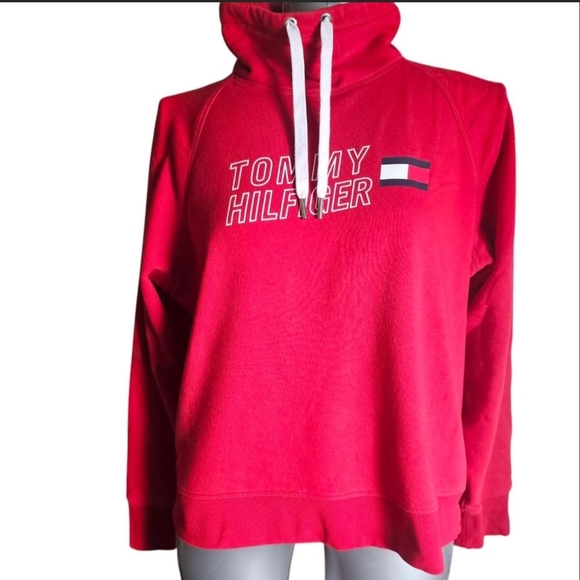 Tommy Hilfiger Sport Women’s Cropped High Neck Sweatshirt Red, Size Large - Picture 1 of 6